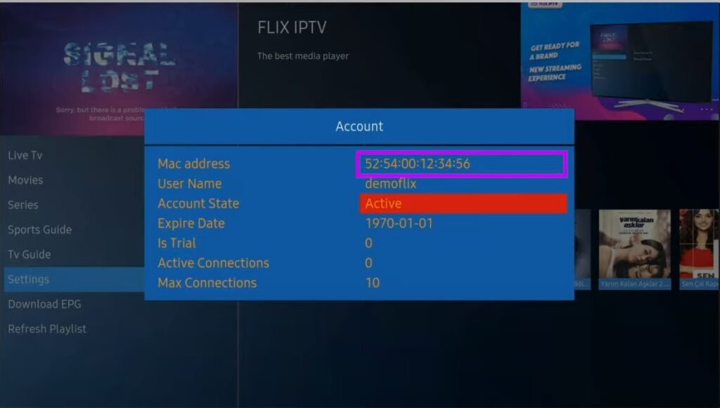 adresse mac flix iptv