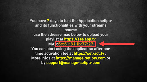 SET IPTV mac address